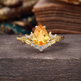 Nature and Moon-Inspired 4-Prong Pear-Cut Natural Citrine Engagement Ring
